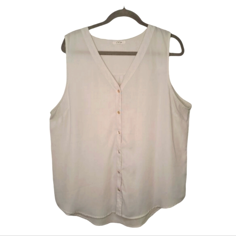 Maurices White Gray Sleeveless Lightweight Button Down Blouse Plus Size 1X